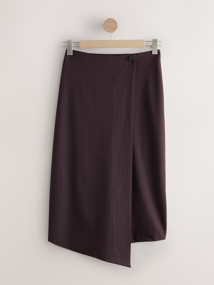 Burgundy Red Textured Stripe A-Symmetric Midi Skirt - Image 1 of 3
