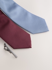 Burgundy and Blue Textured Ties And Clips 2 Pack - Image 2 of 3