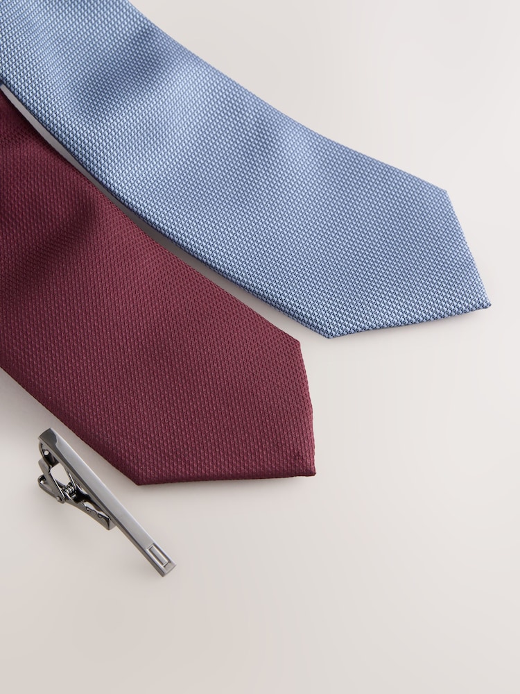 Burgundy and Blue Textured Ties And Clips 2 Pack - Image 2 of 3