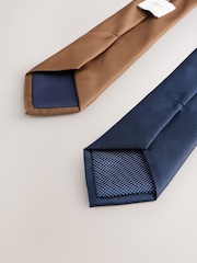 Brown and Navy Textured Ties And Clips 2 Pack - Image 3 of 3