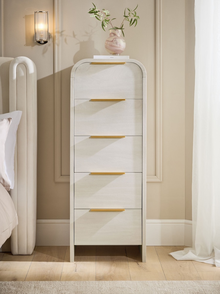 Light Natural Mia Oak Effect 5 Drawer Tall Chest of Drawers - Image 2 of 8