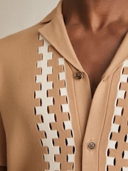 Reiss Camel/Off White Addington Geometric Cuban Collar Knit Shirt - Image 4 of 7