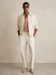 Reiss Camel/Off White Addington Geometric Cuban Collar Knit Shirt - Image 5 of 7