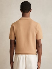 Reiss Camel/Off White Addington Geometric Cuban Collar Knit Shirt - Image 6 of 7