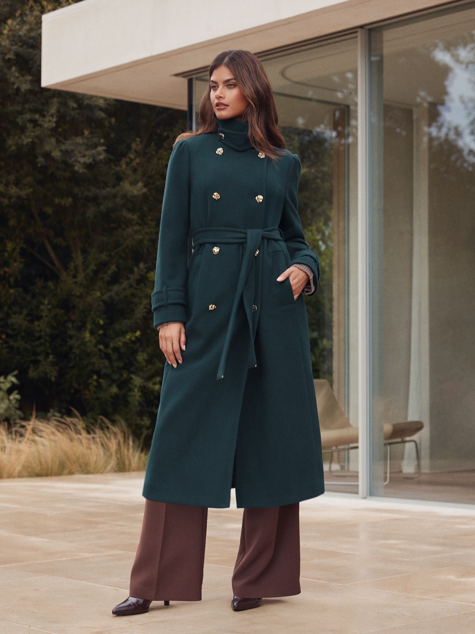Buy Lipsy Teal Blue Tab Funnel Neck Maxi Coat from Next Luxembourg