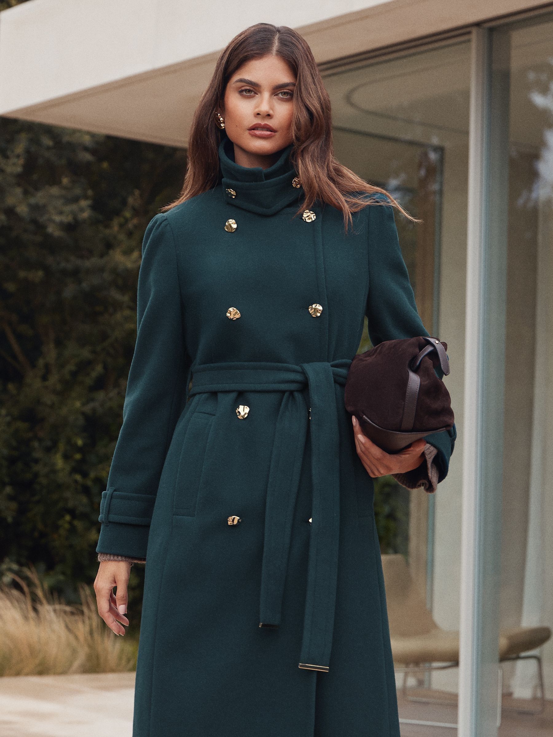 Buy Lipsy Teal Blue Tab Funnel Neck Maxi Coat from Next Luxembourg