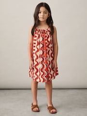Reiss Red Ria Cotton Bead-Detail Printed Dress - Image 2 of 4