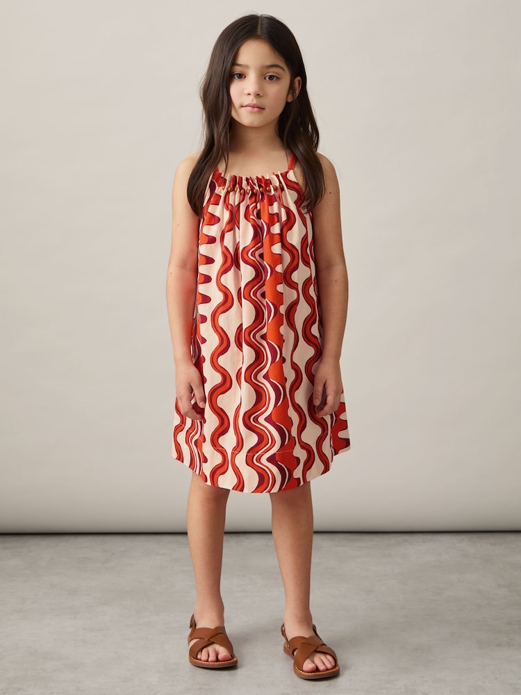 Reiss Red Ria Cotton Bead-Detail Printed Dress - Image 2 of 4