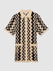 Reiss Black/Cream Natalie Cotton Blend Patterned Crochet Dress - Image 2 of 5