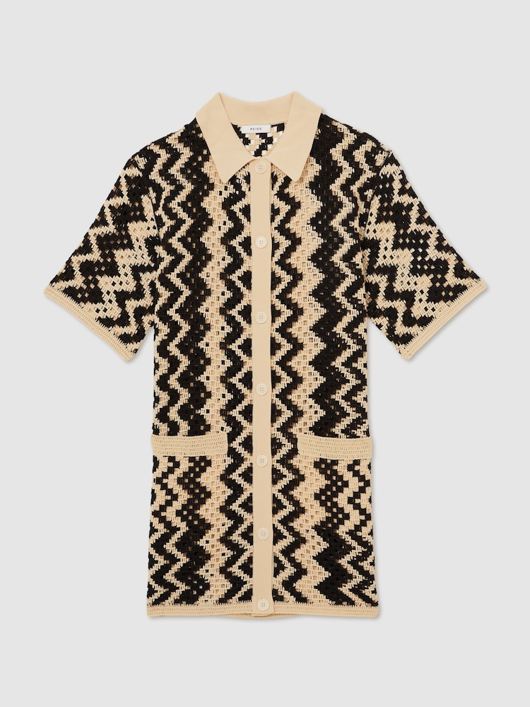 Reiss Black/Cream Natalie Cotton Blend Patterned Crochet Dress - Image 2 of 5