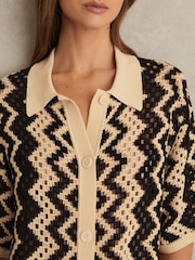 Reiss Black/Cream Natalie Cotton Blend Patterned Crochet Dress - Image 3 of 5