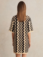 Reiss Black/Cream Natalie Cotton Blend Patterned Crochet Dress - Image 4 of 5