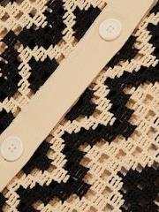 Reiss Black/Cream Natalie Cotton Blend Patterned Crochet Dress - Image 5 of 5