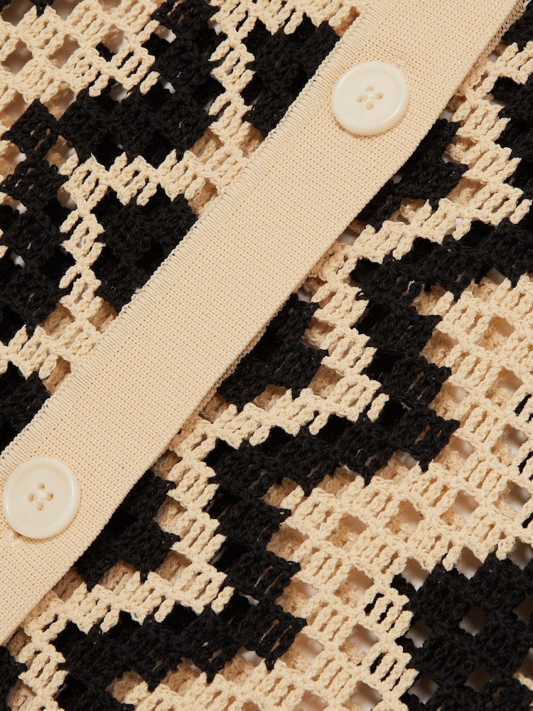 Reiss Black/Cream Natalie Cotton Blend Patterned Crochet Dress - Image 5 of 5