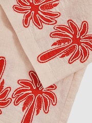 Reiss Stone Cate Cotton Linen Palm Embroidery Trousers - Image 4 of 4
