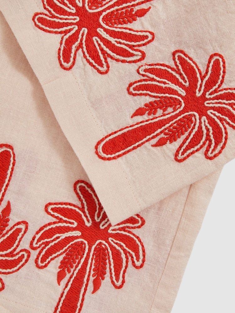 Reiss Stone Cate Cotton Linen Palm Embroidery Trousers - Image 4 of 4