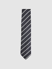 Reiss Navy Cirillo Silk Blend Stripe Tie - Image 1 of 4