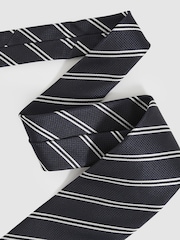 Reiss Navy Cirillo Silk Blend Stripe Tie - Image 2 of 4