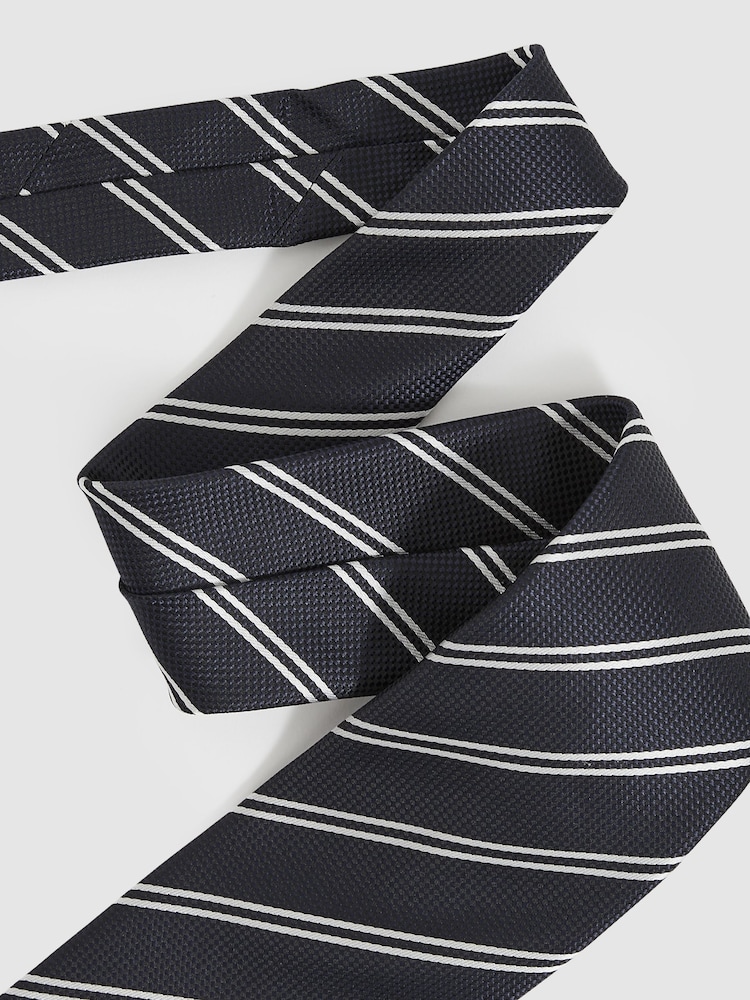 Reiss Navy Cirillo Silk Blend Stripe Tie - Image 2 of 4