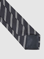 Reiss Navy Cirillo Silk Blend Stripe Tie - Image 3 of 4
