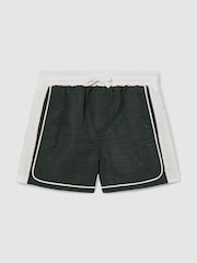 Reiss Green/White Cano Colour-Block Piped Swim Shorts - Image 1 of 4