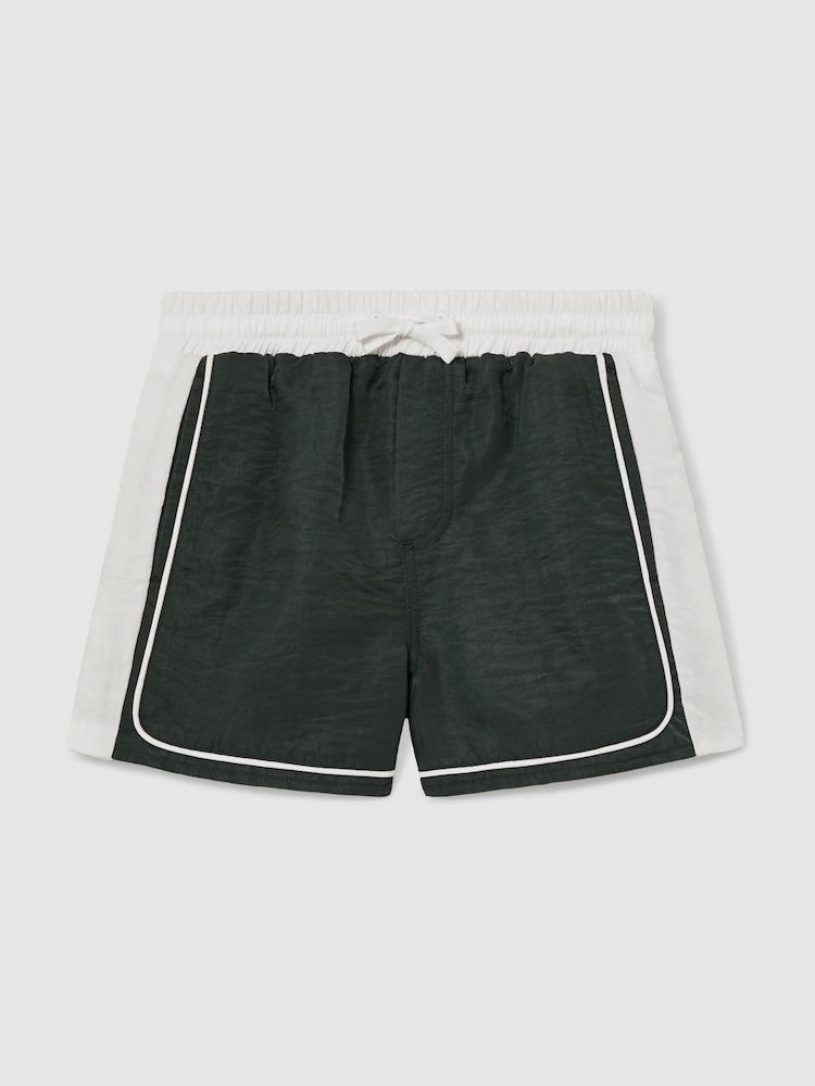 Reiss Green/White Cano Colour-Block Piped Swim Shorts - Image 1 of 4