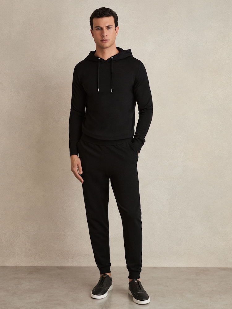 Reiss Black Holland Merino Wool Drawstring Hoodie - Image 1 of 5
