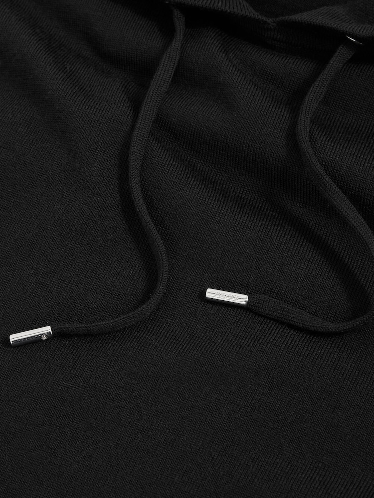 Reiss Black Holland Merino Wool Drawstring Hoodie - Image 5 of 5