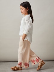 Reiss Stone Cate Cotton-Linen Palm Embroidery Trousers - Image 1 of 4