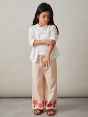 Reiss Stone Cate Cotton-Linen Palm Embroidery Trousers - Image 3 of 4