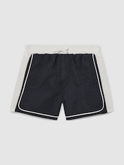 Reiss Navy/White Cano Teen Colourblock Piped Swim Shorts - Image 1 of 4