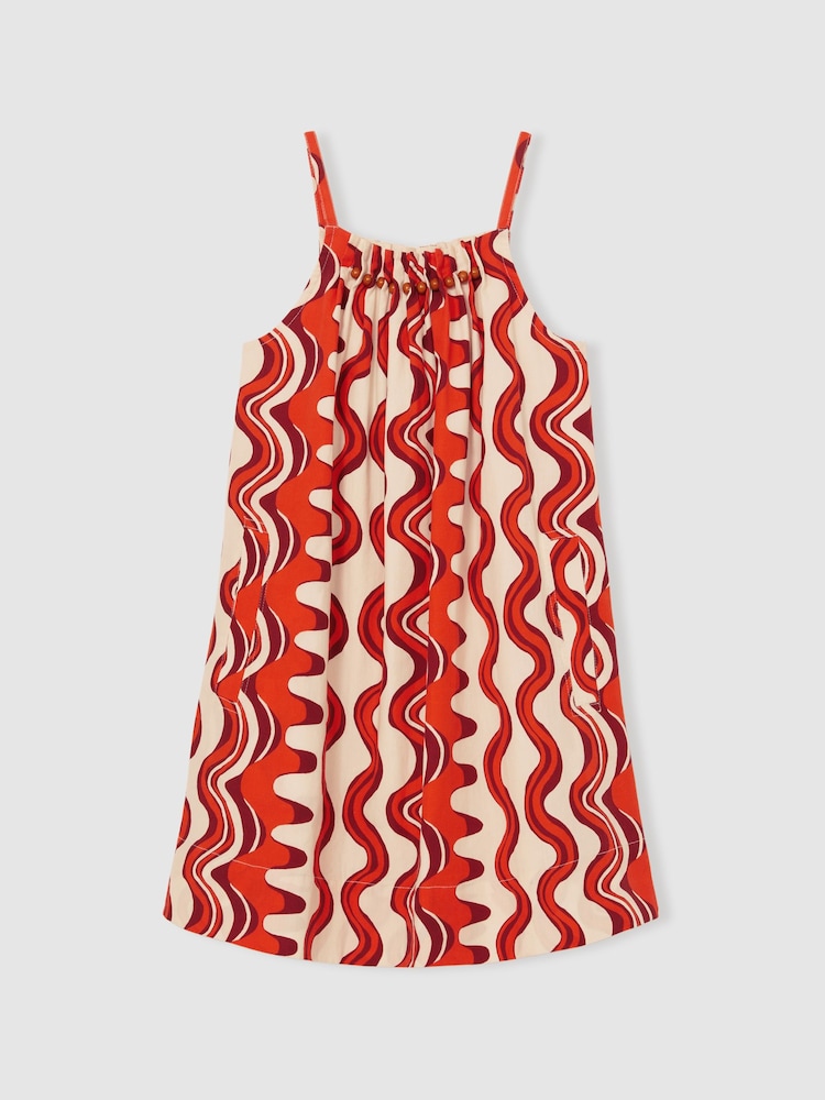 Reiss Red Ria Cotton Bead-Detail Printed Dress - Image 2 of 4