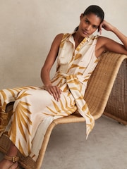 Reiss Neutral Morgan Petite Palm-Print Sleeveless Shirt Dress - Image 1 of 8