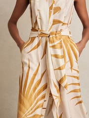 Reiss Neutral Morgan Petite Palm-Print Sleeveless Shirt Dress - Image 4 of 8