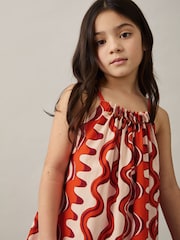Reiss Red Ria Cotton Bead-Detail Printed Dress - Image 1 of 4