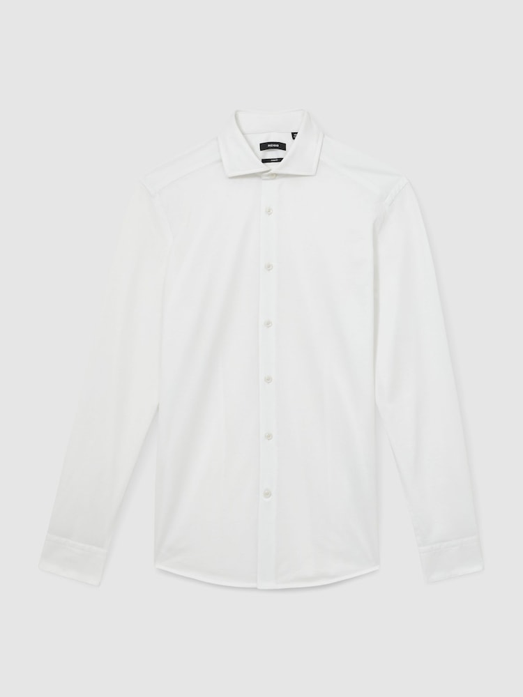 Reiss White Nate Cotton-Blend Jersey Cutaway-Collar Shirt - Image 2 of 7