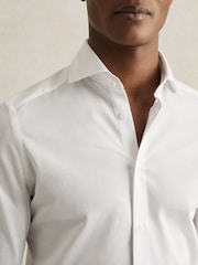 Reiss White Nate Cotton-Blend Jersey Cutaway-Collar Shirt - Image 4 of 7