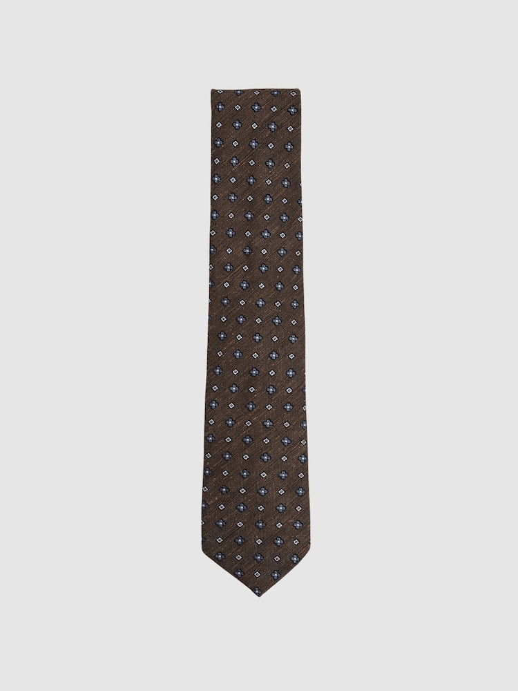 Reiss Tobacco Brown Marco Silk-Blend Mini-Floral Tie - Image 2 of 6