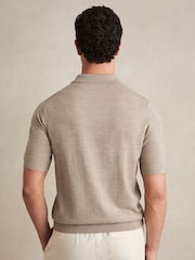 Reiss Wheat Melange Duchie Merino Wool Open Collar Polo Shirt - Image 5 of 6