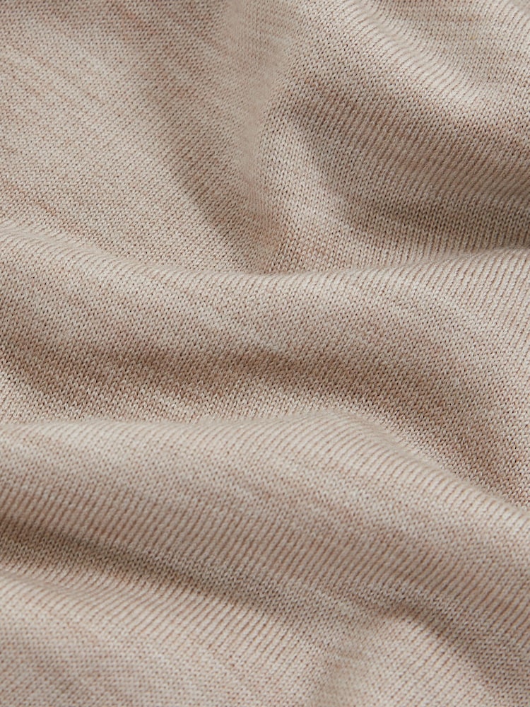 Reiss Wheat Melange Duchie Merino Wool Open Collar Polo Shirt - Image 5 of 5 Reiss Wheat Melange Duchie Merino Wool Open Collar Polo Shirt - Image 5 of 5