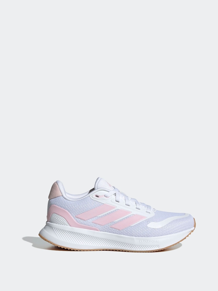 adidas White/Pink Runfalcon 5 Lace Running Junior Trainers - Image 1 of 9