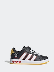 adidas Black Disney Mickey Mouse Grand Court Elastic Lace Kids Trainers - Image 1 of 9
