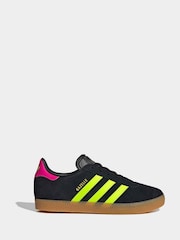 adidas Originals Black/Neon/Pink Gazelle Lace Junior Trainers - Image 1 of 9