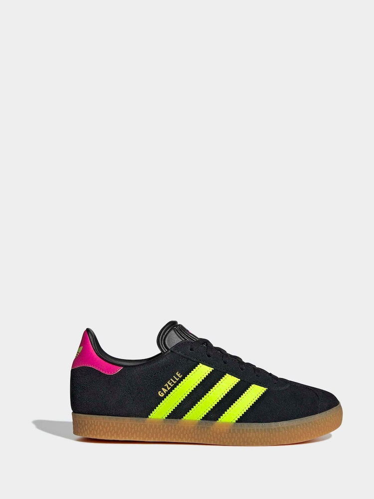 adidas Originals Black/Neon/Pink Gazelle Lace Junior Trainers - Image 1 of 9 adidas Originals Black/Neon/Pink Gazelle Lace Junior Trainers - Image 1 of 9