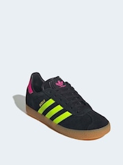 adidas Originals Black/Neon/Pink Gazelle Lace Junior Trainers - Image 3 of 9