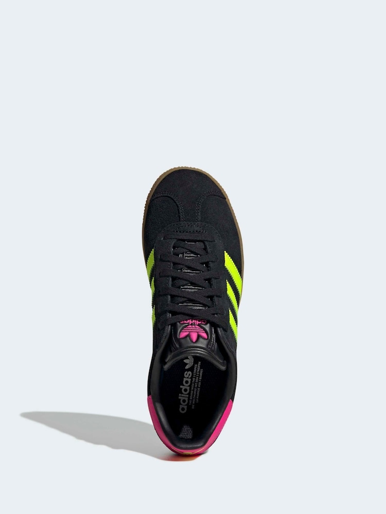 Buy adidas Originals Black/Neon/Pink Gazelle Lace Junior Trainers
