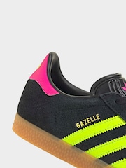 adidas Originals Black/Neon/Pink Gazelle Lace Junior Trainers - Image 8 of 9