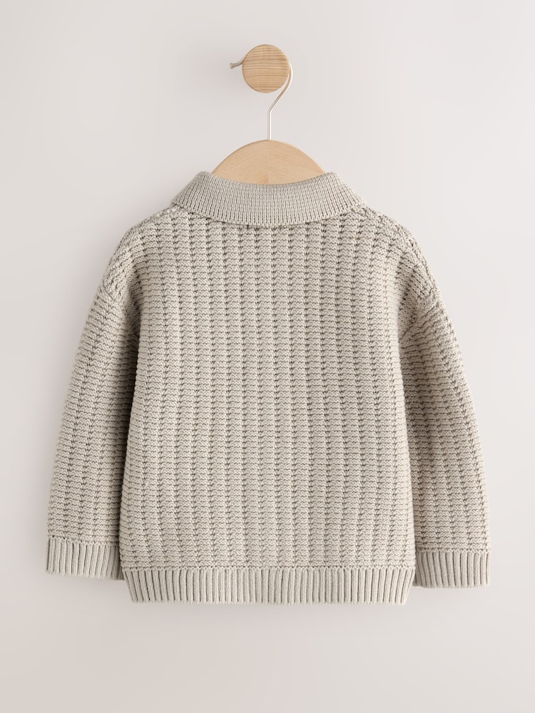 Neutro - Textured Button Through Knitted Polo Shirt (3mths-7yrs) - Imagen 2 de 4