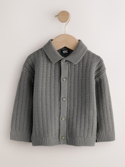 Charcoal Grey Textured Button Through Knitted Polo Shirt (3mths-7yrs) - Image 1 of 4