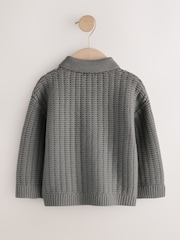 Charcoal Grey Textured Button Through Knitted Polo Shirt (3mths-7yrs) - Image 2 of 4